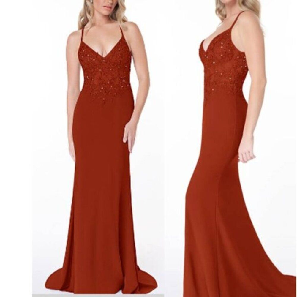 AZAZIE Women's Stretch Mermaid Dress Party Chiffon Elegant Rust Red Size 6 $129